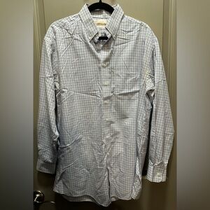 Roundtree & York Size 16/34 Cotton Poplin Button Down Shirt EUC